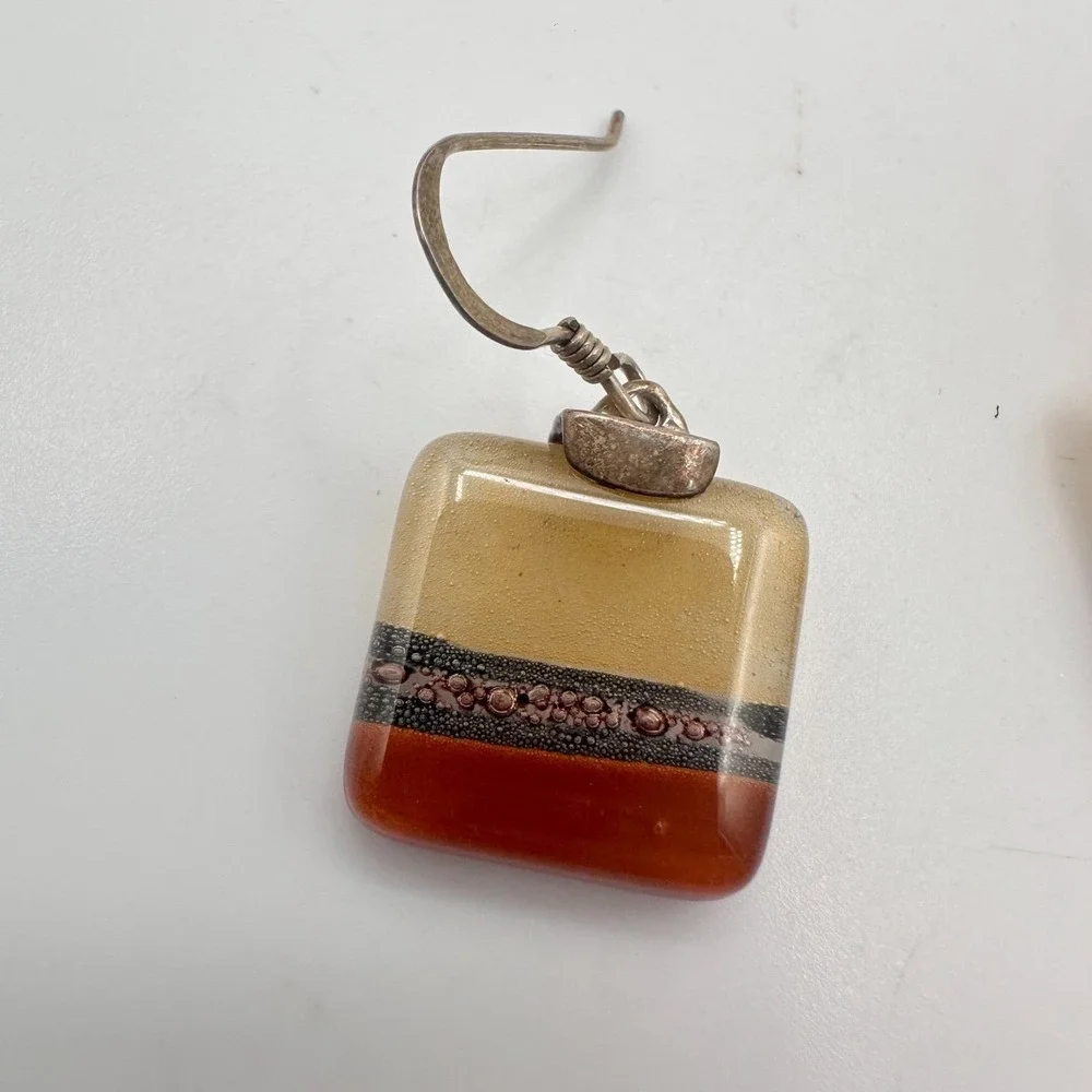 Vintage 90s Earth Tone Fused Glass Necklace Earrings Set Boho‎ Fashion Jewelry